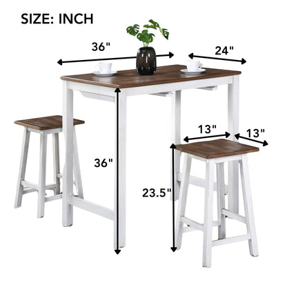 3 Pieces Counter Set Hanging Stool Easy To Clean For Small Space - Antique Dark Oak / Antique White