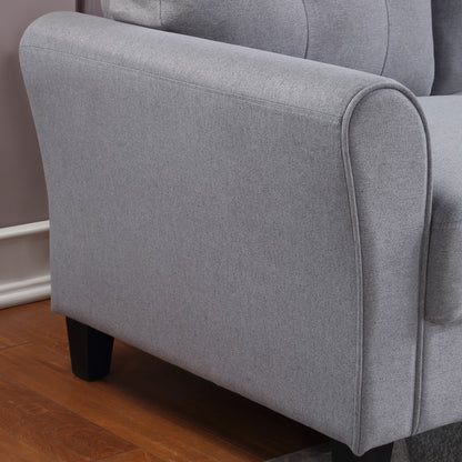 Modern Living Room Sofa Set Linen Upholstered Couch Furniture For Home Or Office - Light Gray / Blue