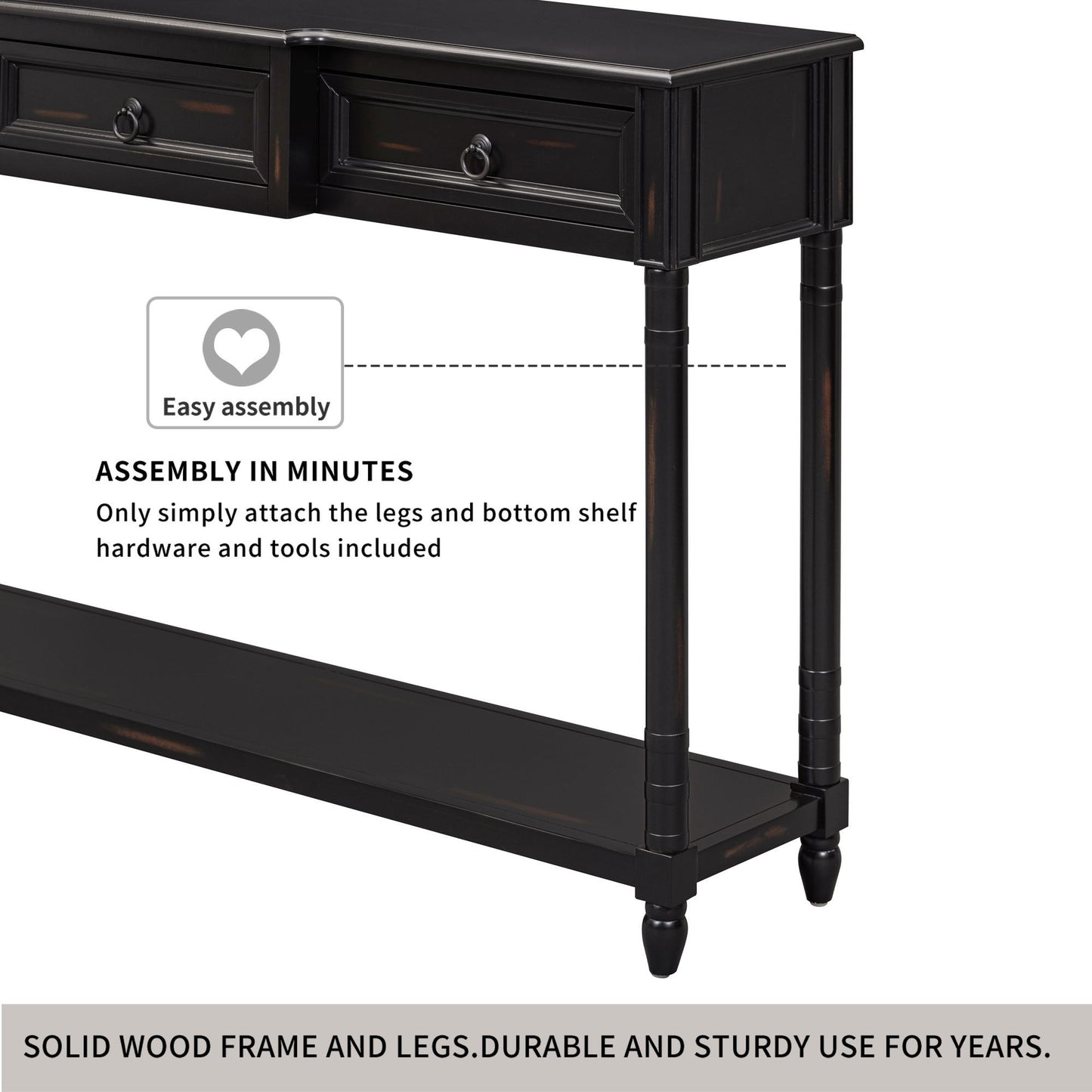 Console Table Sofa Table With Drawers For Entryway With Projecting Drawers And Long Shelf - Espresso
