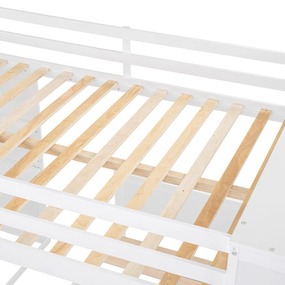Full Size Loft Bed With A Twin Size Stand Alone Bed, Shelves, Desk, And Wardrobe - White
