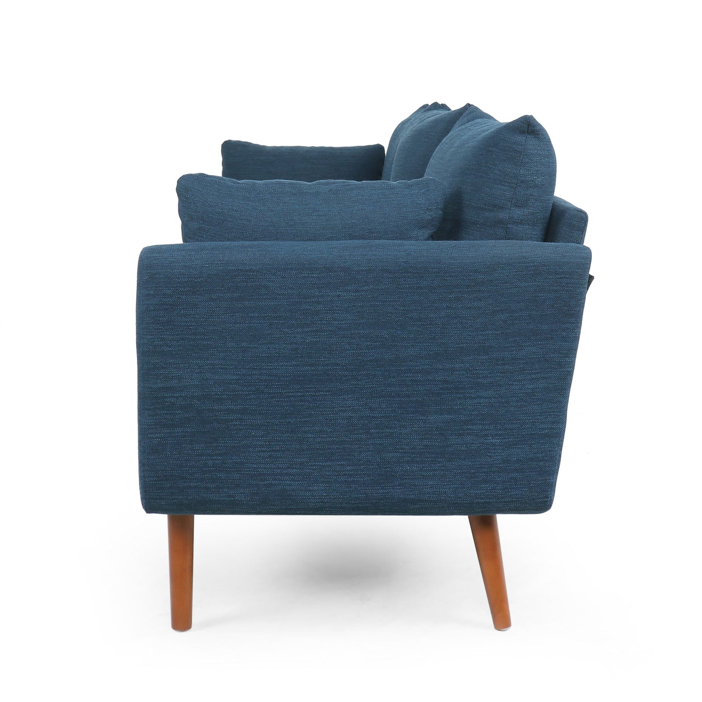 Diaphanous - Upholstered 3 Seater Sofa With 2 Accent Pillows And Wood Legs - Navy Blue