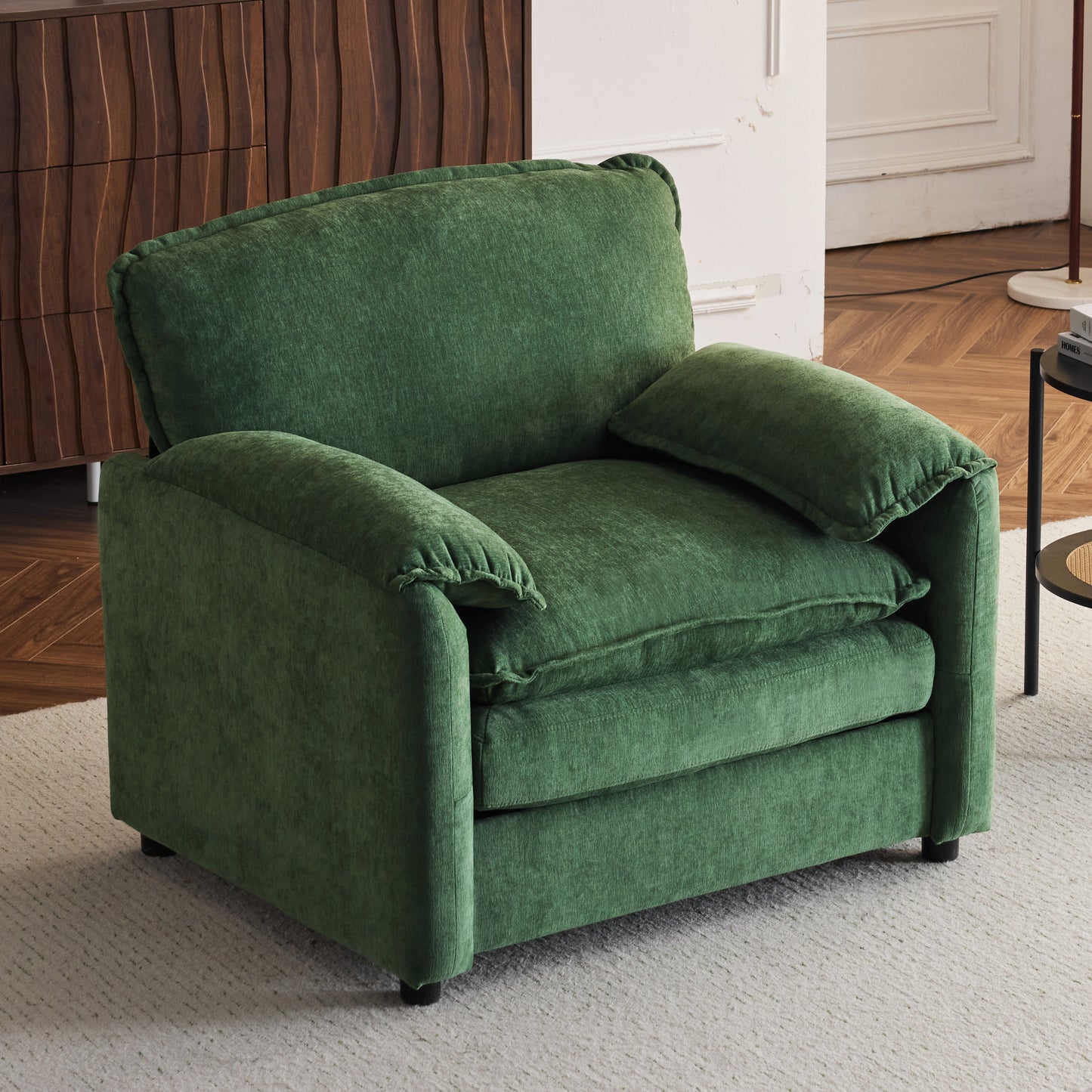Oversized Reading Armchair With Thick Cushions, High Back Support - Green