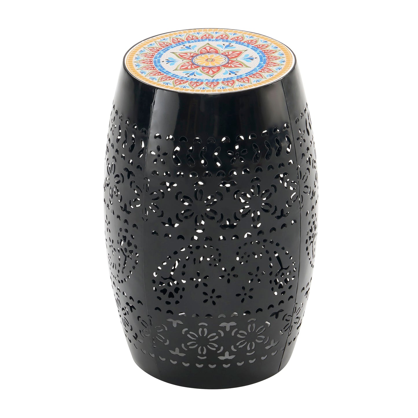 Boho Mosaic Side Table With Ceramic Tile Top - Black