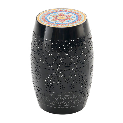 Boho Mosaic Side Table With Ceramic Tile Top - Black