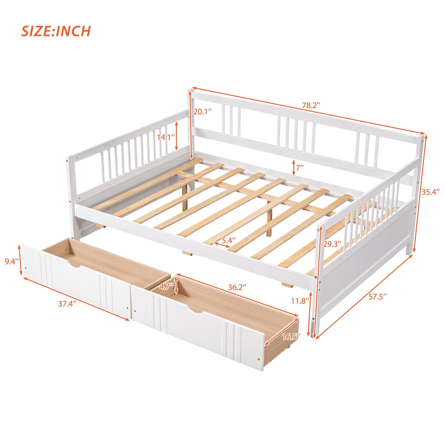 Full Size DayBed With 2 Drawers - White