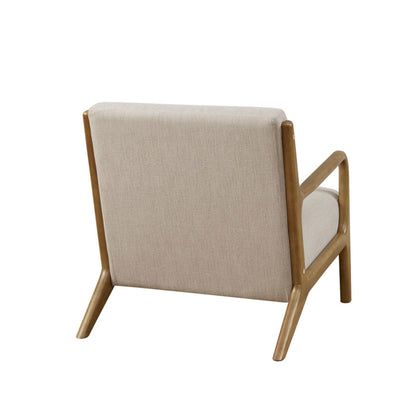 Mid - Century Design Lounge Chair With Upholstered Seat - Cream