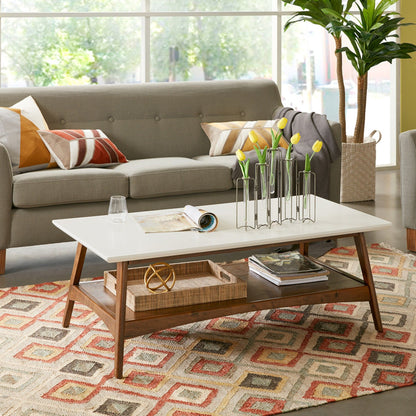 Mid - Century Modern Coffee Table Lower Shelf - Off White / Pecan