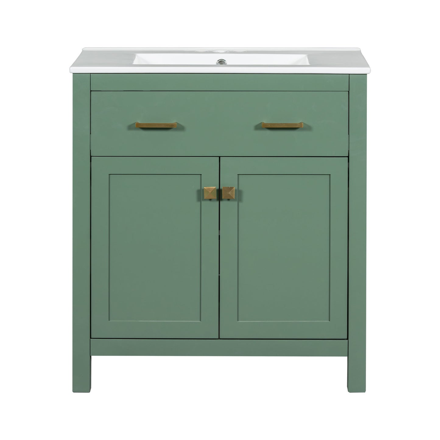 Bathroom Vanity With Ceramic Sink, Modern Single Bathroom Cabinet With 2 Doors And A Shelf, Soft Close Doors - Green