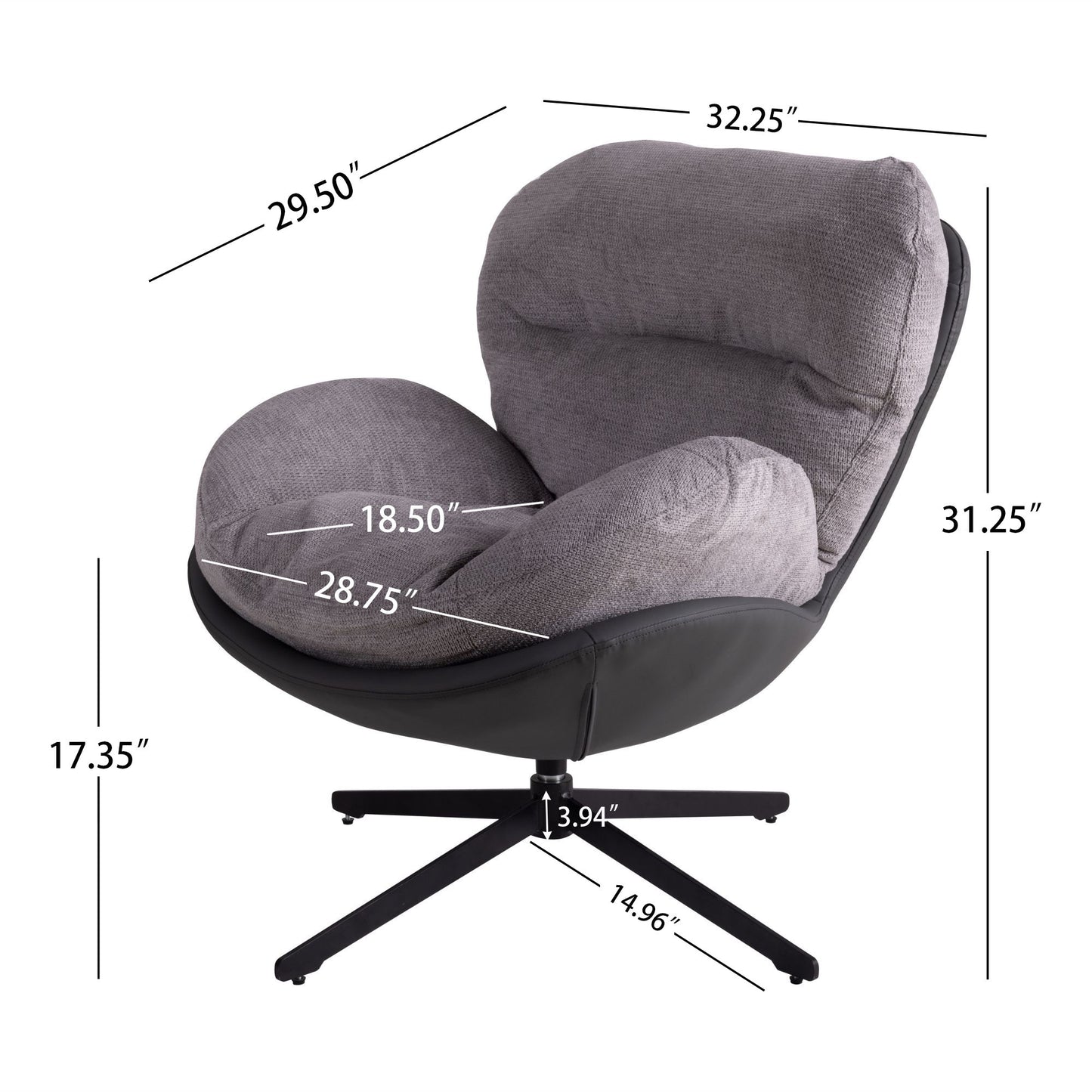 360ÔøΩÔøΩ Swivel Office Chair, Modern Chenille Chair With And Metal Base Frame, No Wheels, Accent Chair - Gray
