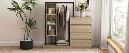 Wardrobe With 4 Drawers And 3 Shelves - Natural