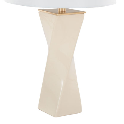 Curvo - Square Contemporary Table Lamp - Cream / Gold / White