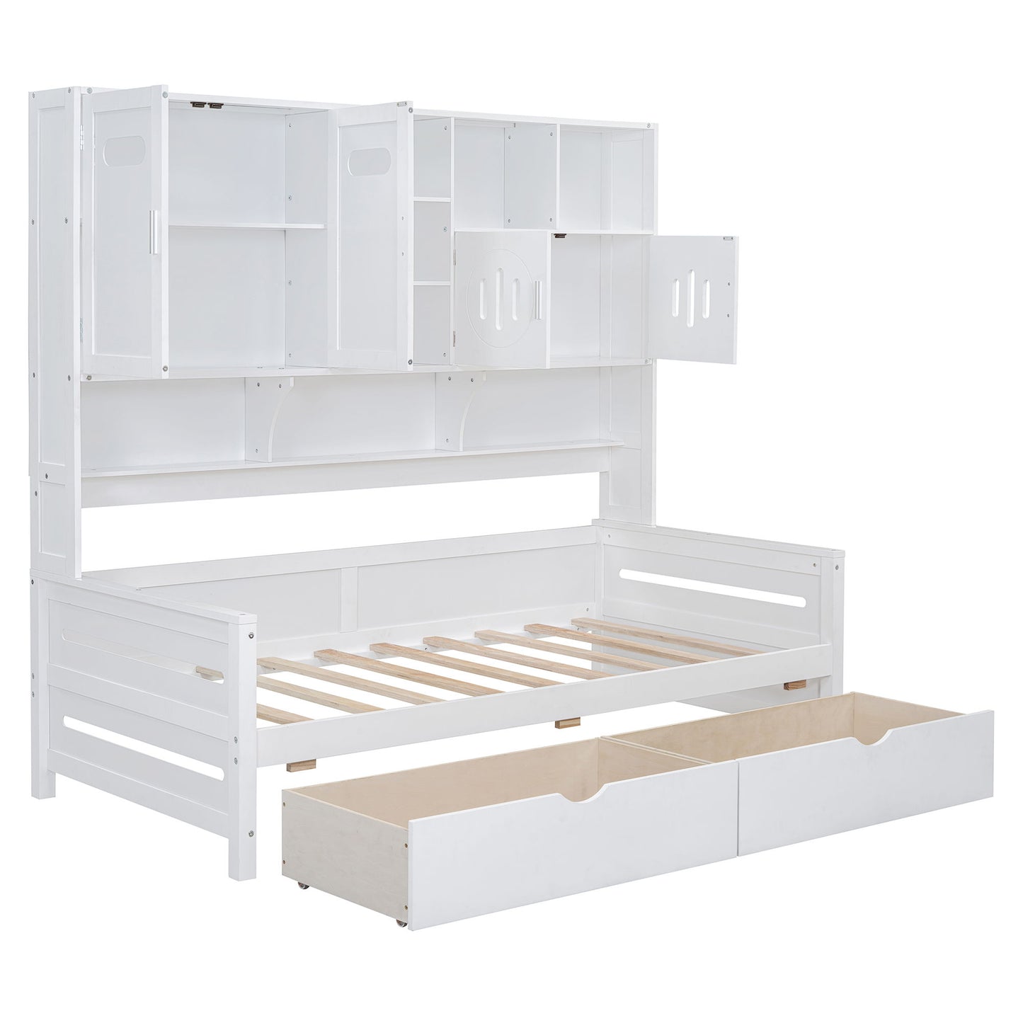 Twin Size Daybed With 2 Drawers And All In One Cabinet And Shelf - White