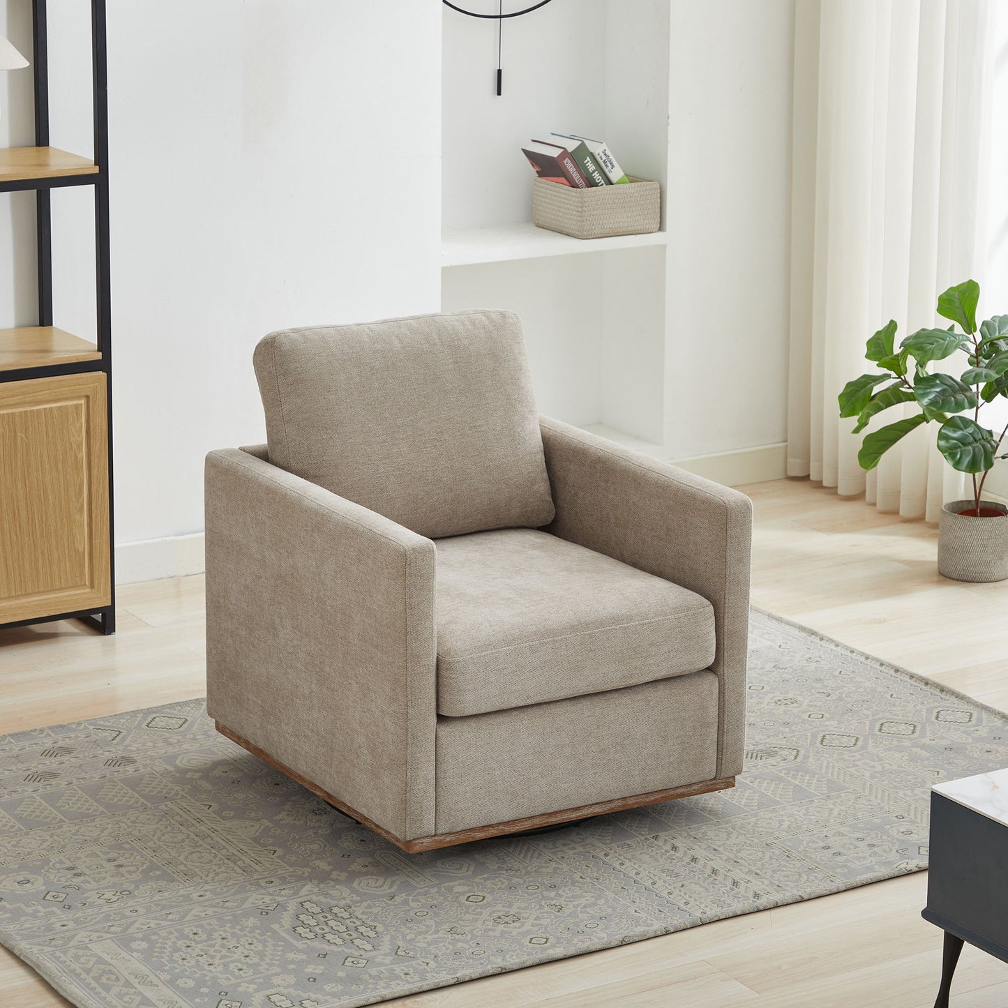 Modern Square Upholstered Swivel Accent Chair 360 Degree Lounge Armchair - Taupe