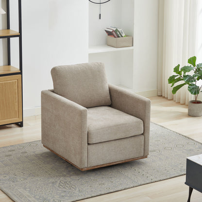 Modern Square Upholstered Swivel Accent Chair 360 Degree Lounge Armchair - Taupe