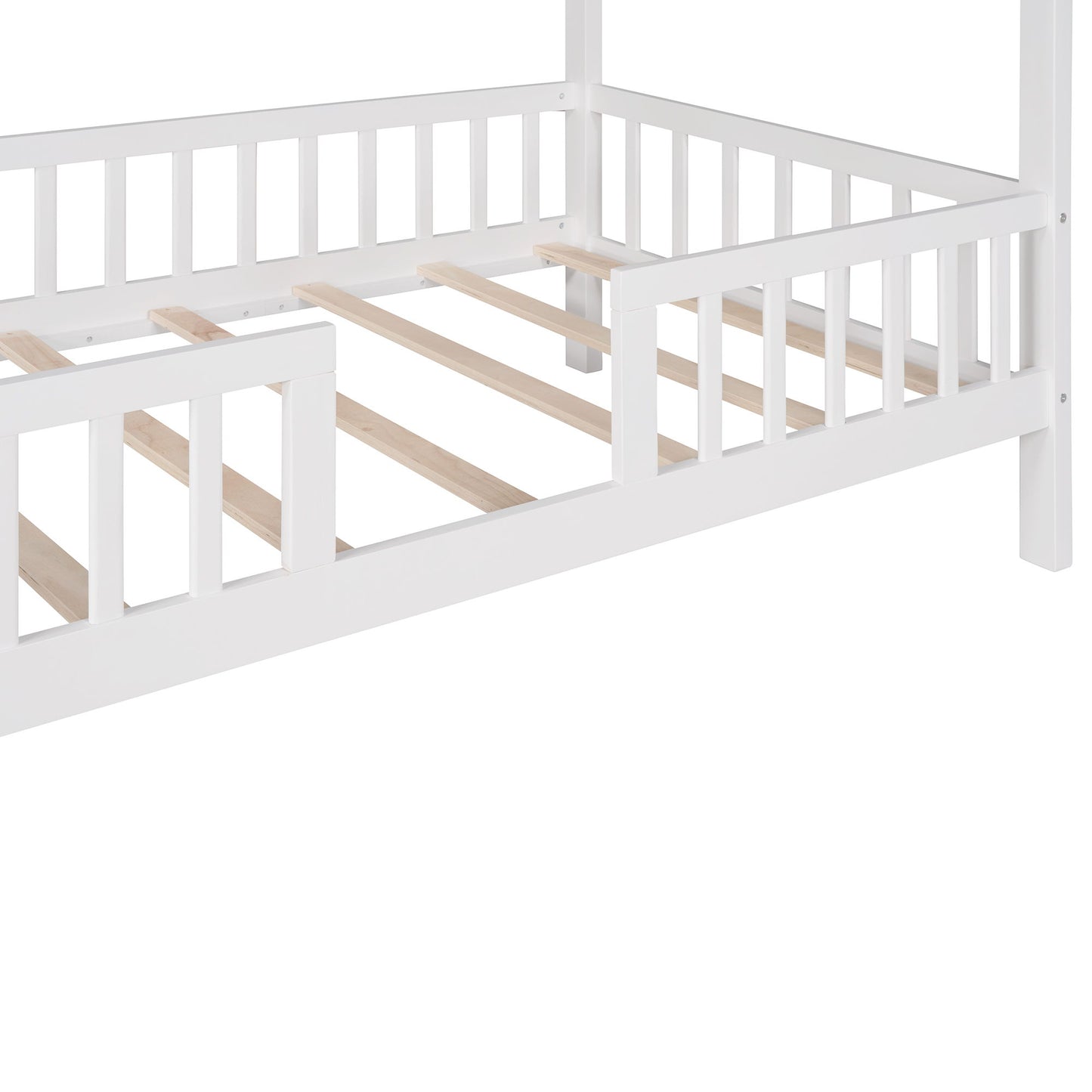 Twin Size House Bed With Fence - White