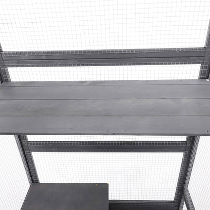 Outdoor Diy Cat House Catio With Double Enter Doors, Platforms, And Condos - Dark Gray