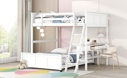Full Over Full Bunk Bed With Desk - White