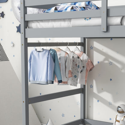 Twin Size High Loft Bed With Ladder Landing Platform, Ladders, Guardrails - Gray