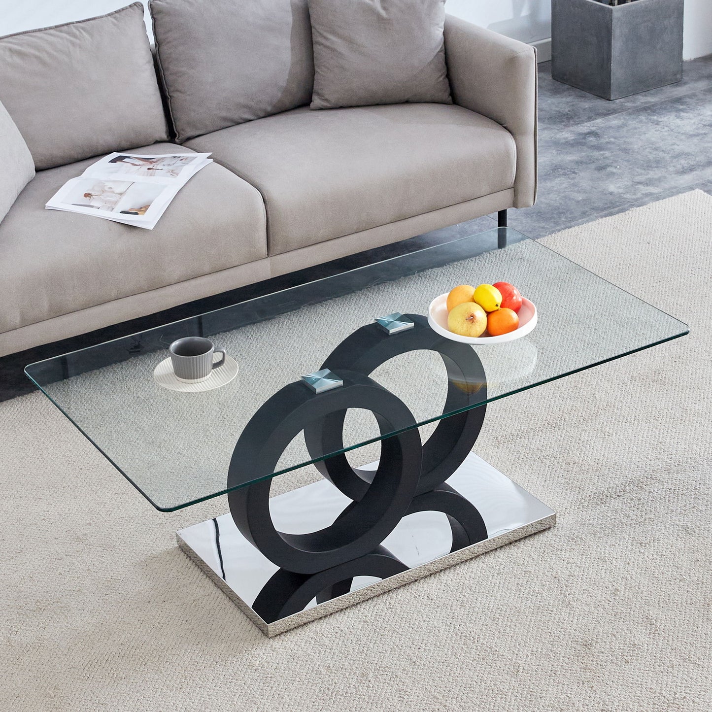 Modern Style Glass Top Coffee Table, Suitable For Living Rooms And Lounge Areas - Black