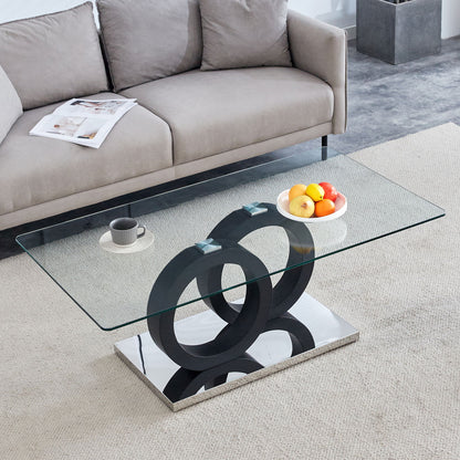 Modern Style Glass Top Coffee Table, Suitable For Living Rooms And Lounge Areas - Black