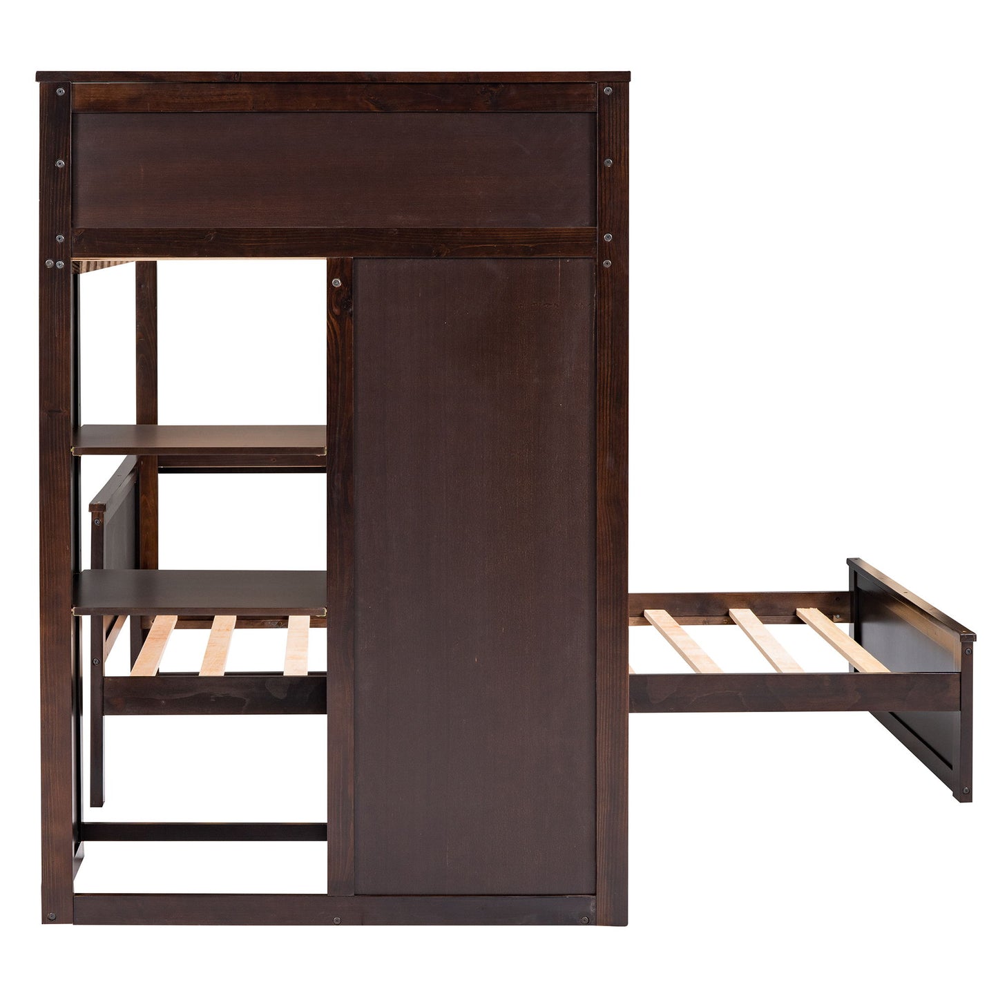 Twin Size Loft Bed With A Stand Alone Bed, Shelves, Desk, And Wardrobe - Espresso