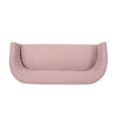 Mid Century Modern Loveseat With Channel Stitched Backrest - Blush