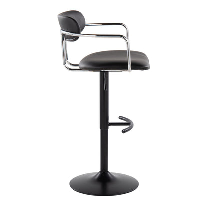 Demi - Contemporary Adjustable Height Barstool With Swivel With Rounded T Footrest (Set of 2) - Black / Chrome / Black
