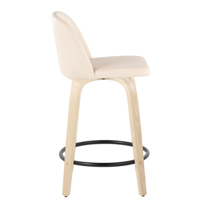 Toriano - Contemporary Fixed Height Counter Stool With Swivel And Round Footrest (Set of 2) - Natural / Cream