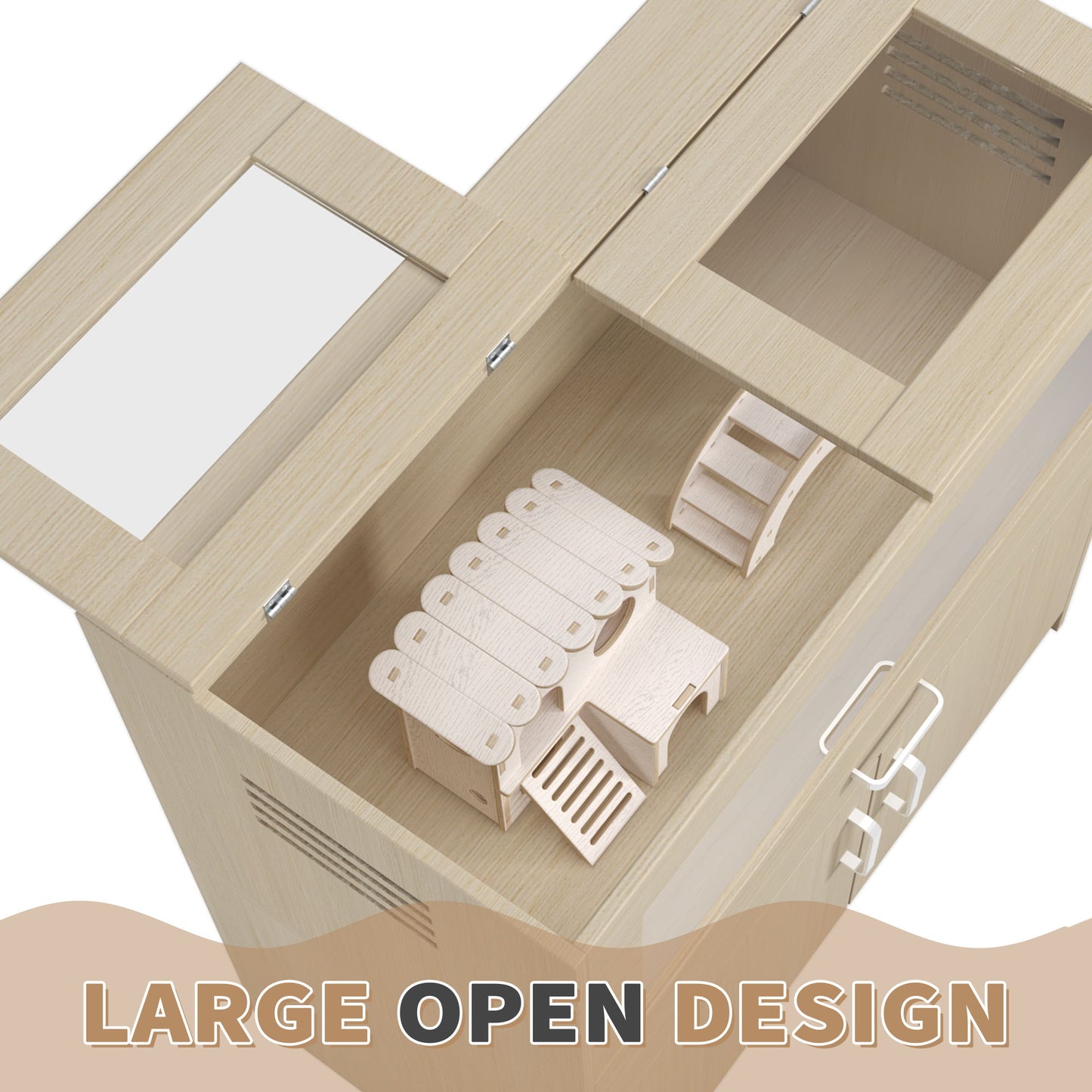 Hamster Cage, Rat Cage Wood With Independent Storage Cabinet, House For Ch" illa With Guinea Pig Hutch And Bridge, Easy View Acrylic Panels, Living Habitat X-Large - Teak