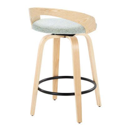 Grotto - Mid-Century Modern Fixed Height Counter Stool With Swivel With Round Footrest (Set of 2) - Natural / Green