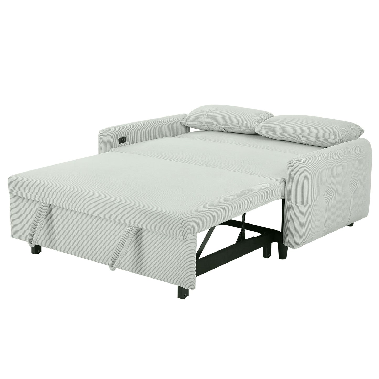 Pull Out Sofa Bed Convertible Couch 2 Seat Loveseat Sofa Modern Sleeper Sofa With 2 Throw Pillows And USB Ports For Living Room - Light Gray Green