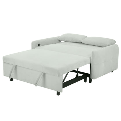 Pull Out Sofa Bed Convertible Couch 2 Seat Loveseat Sofa Modern Sleeper Sofa With 2 Throw Pillows And USB Ports For Living Room - Light Gray Green