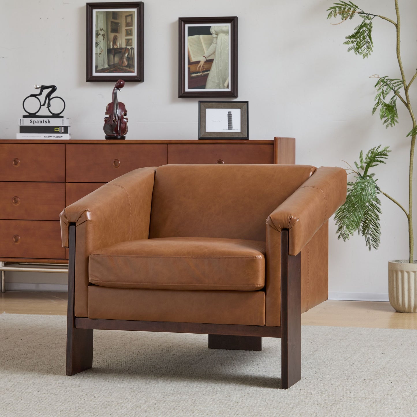 Sierra - Vintage Modern Accent Chair, Deep Cushions & Wide Armrests - Brown