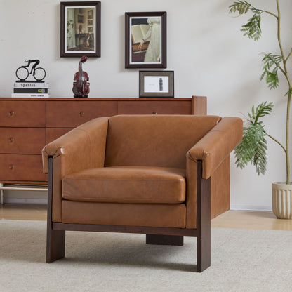 Sierra - Vintage Modern Accent Chair, Deep Cushions & Wide Armrests - Brown
