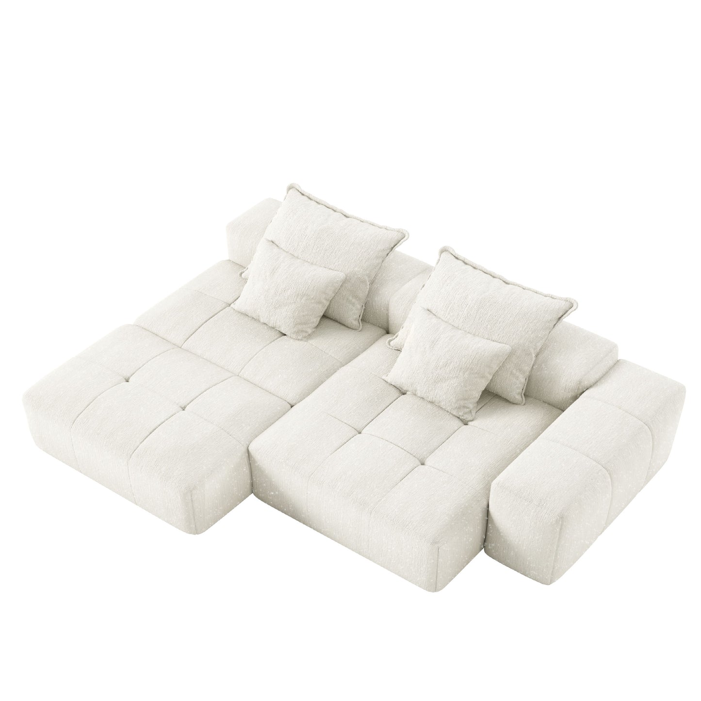 Modern Oversized Modular Sectional Sofa With Ottoman, Seat, Chaise Lounge And Armrest, Sparkling Chenille Fabric Soft Cushion Sofa With 4 Pillows, 4 Pieces Diy Combination Tufted Sofa, No Assembly Required - Beige