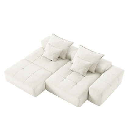 Modern Oversized Modular Sectional Sofa With Ottoman, Seat, Chaise Lounge And Armrest, Sparkling Chenille Fabric Soft Cushion Sofa With 4 Pillows, 4 Pieces Diy Combination Tufted Sofa, No Assembly Required - Beige