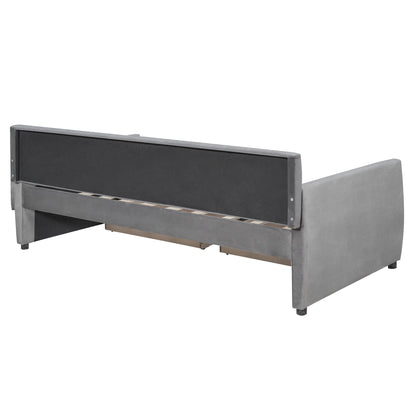 Twin Size Upholstered Daybed & Drawers, Slat Support - Gray