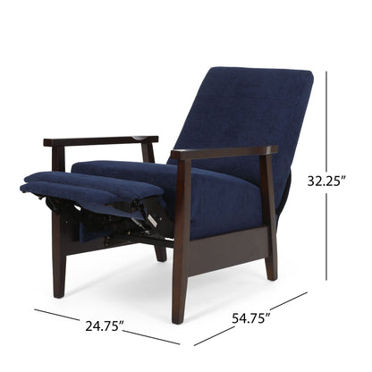 Wide Wood Hand Manual Club Recliner - Navy Blue
