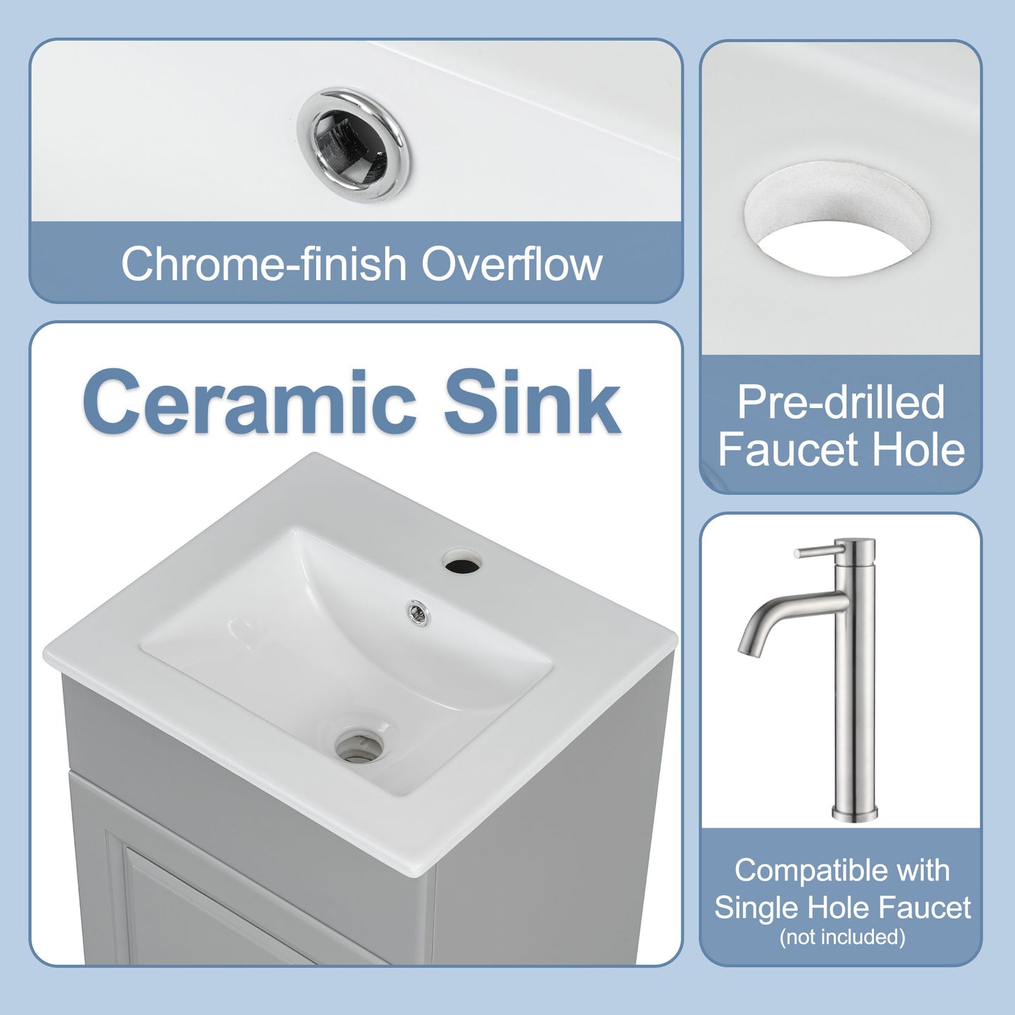 Bathroom Vanity With Sink, Vanity Cabinet With Door Shelf And Adjustable Shelf - Gray