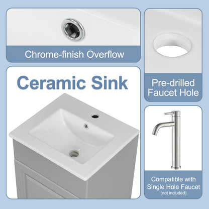 Bathroom Vanity With Sink, Vanity Cabinet With Door Shelf And Adjustable Shelf - Gray