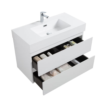 Alice - 36" Bathroom Vanity With Sink, Large Storage Wall Mounted Floating Bathroom Vanity For Modern Bathroom, One-Piece Sink Basin Without Drain And Faucet - White