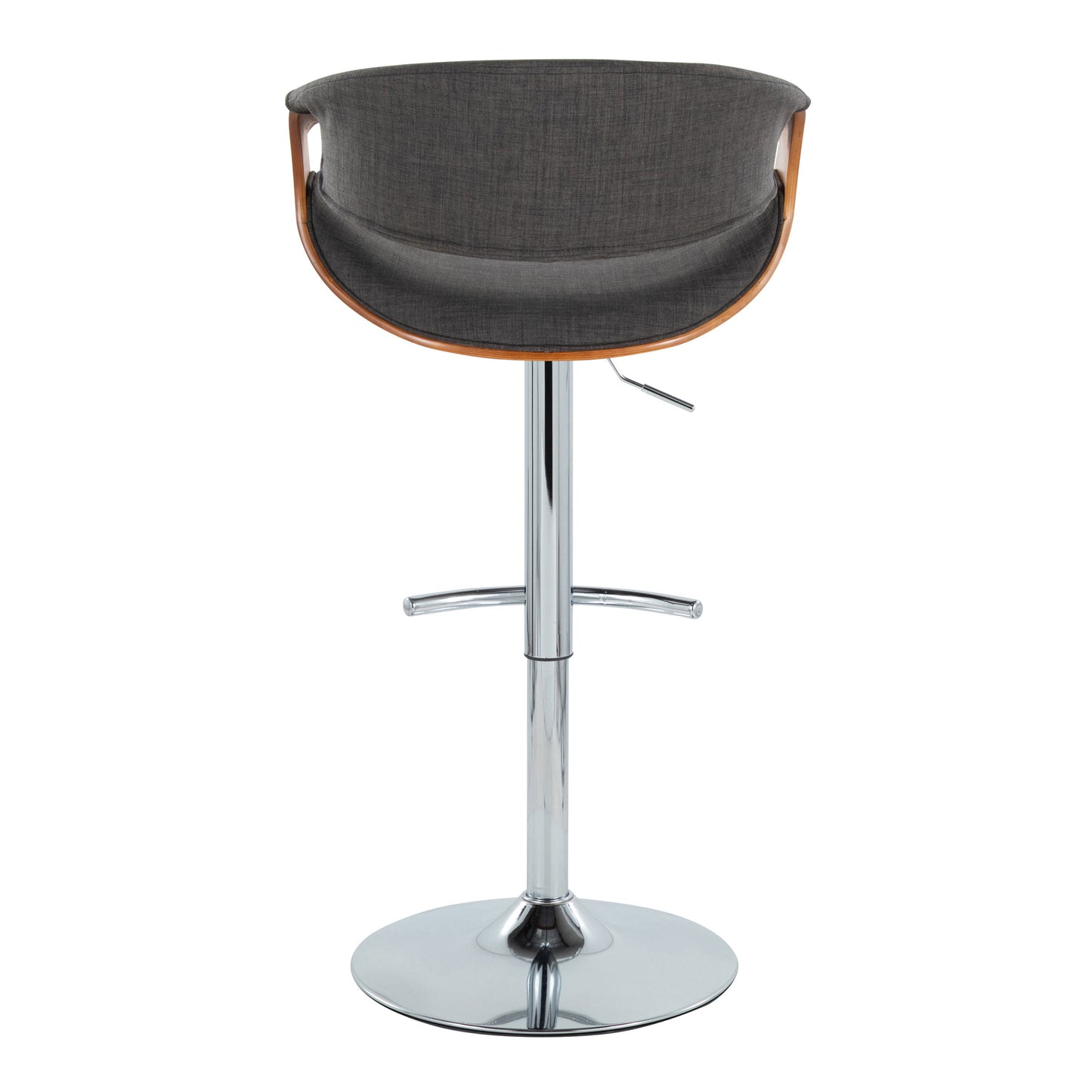 Curvo - Mid-Century Modern Adjustable Barstool With Swivel With Rounded T Footrest (Set of 2) - Chrome / Walnut / Charcoal