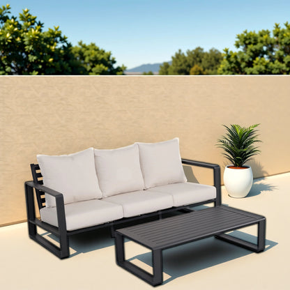 3 Seat Sofa With Rectangular Coffee Table, Cushions Tino Tino - Beige