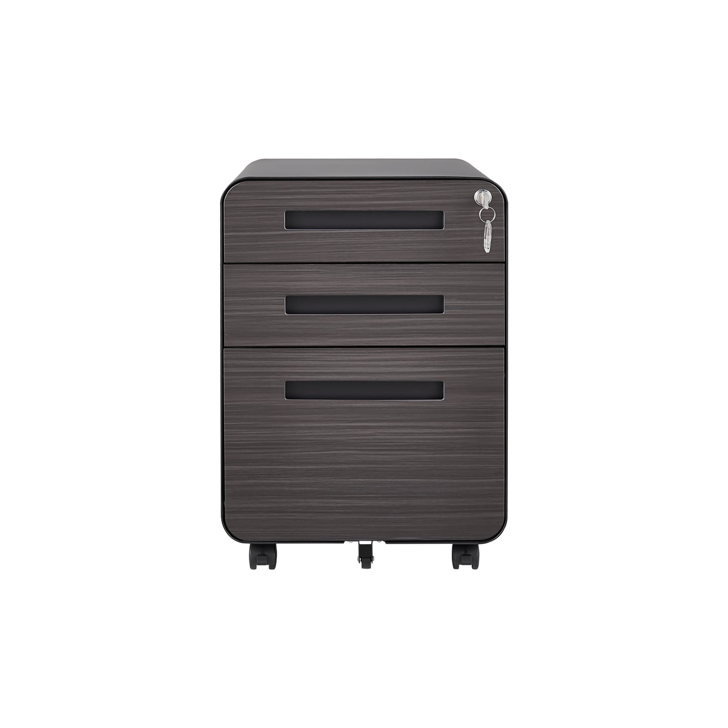 3 Drawer Mobile File Cabinet Under Desk Office, Simple Style Versatile Storage Cabinet, 5 Wheel Design Anti-Tilting Cold Rolled Steel Waterproof Moisture-Proof - Black