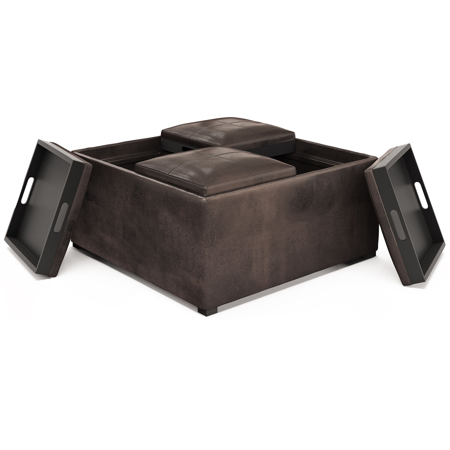 Avalon - Square Coffee Table Storage Ottoman - Distressed Brown