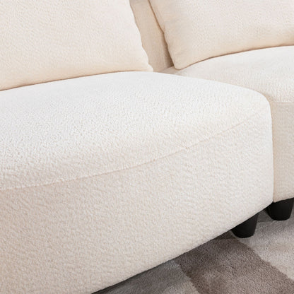 Mid - Century Modern Three Seater Sofa With Upholstered Footstool Fabric For Living Room Or Bedroom - Beige