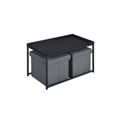Monty - Wood Grain 3 Piece Coffee Table Set With Raised Edges (Set of 3) - Black