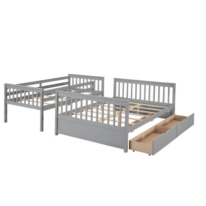 Twin Over Full Bunk Bed With Ladders And Two Storage Drawers - Gray