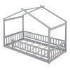 Twin Size Bed House Bed Frame With Fence - Gray