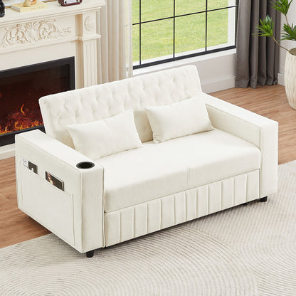 Pull Out Sofa Bed Convertible Couch Loveseat Sofa Modern Sleeper Sofa With Adjustable Backrest For Living Room - Beige